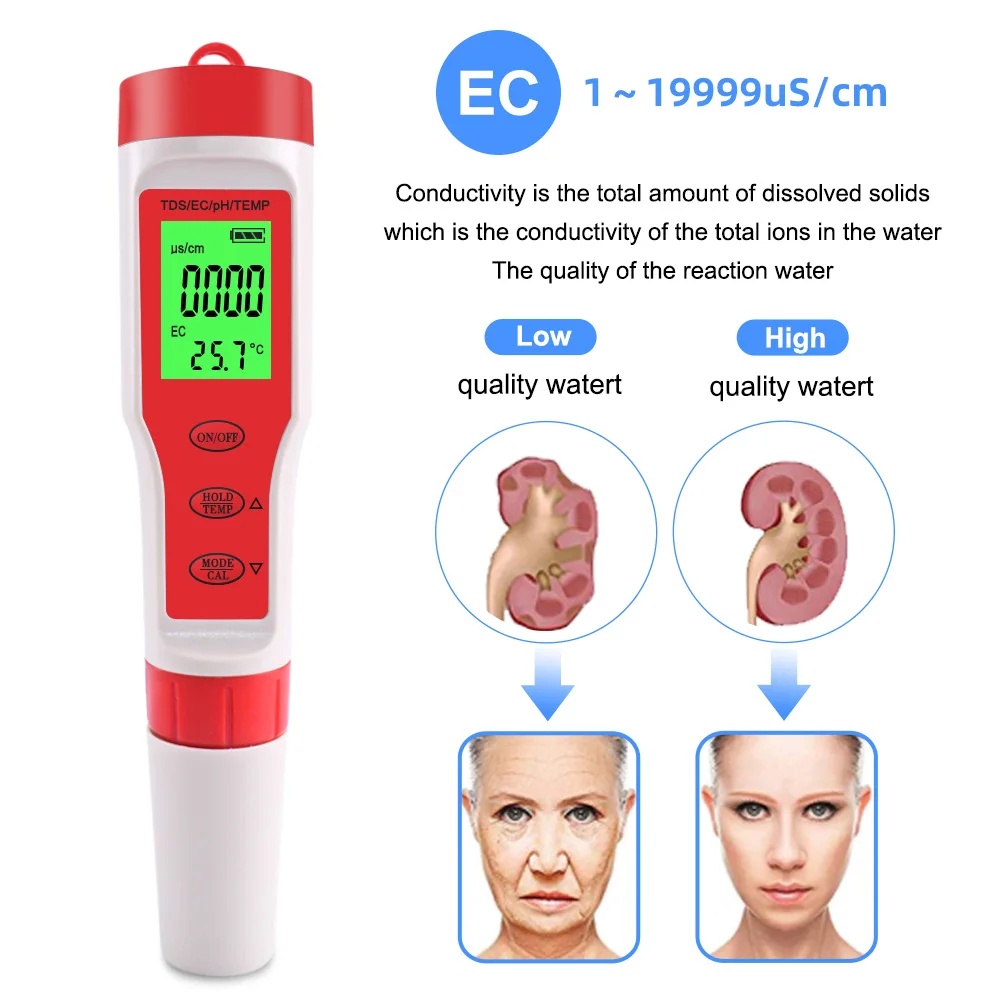 4 في 1 TDS مقياس درجة الحموضة  - مراجعة Ph Meter Digital Water Tester وسعره